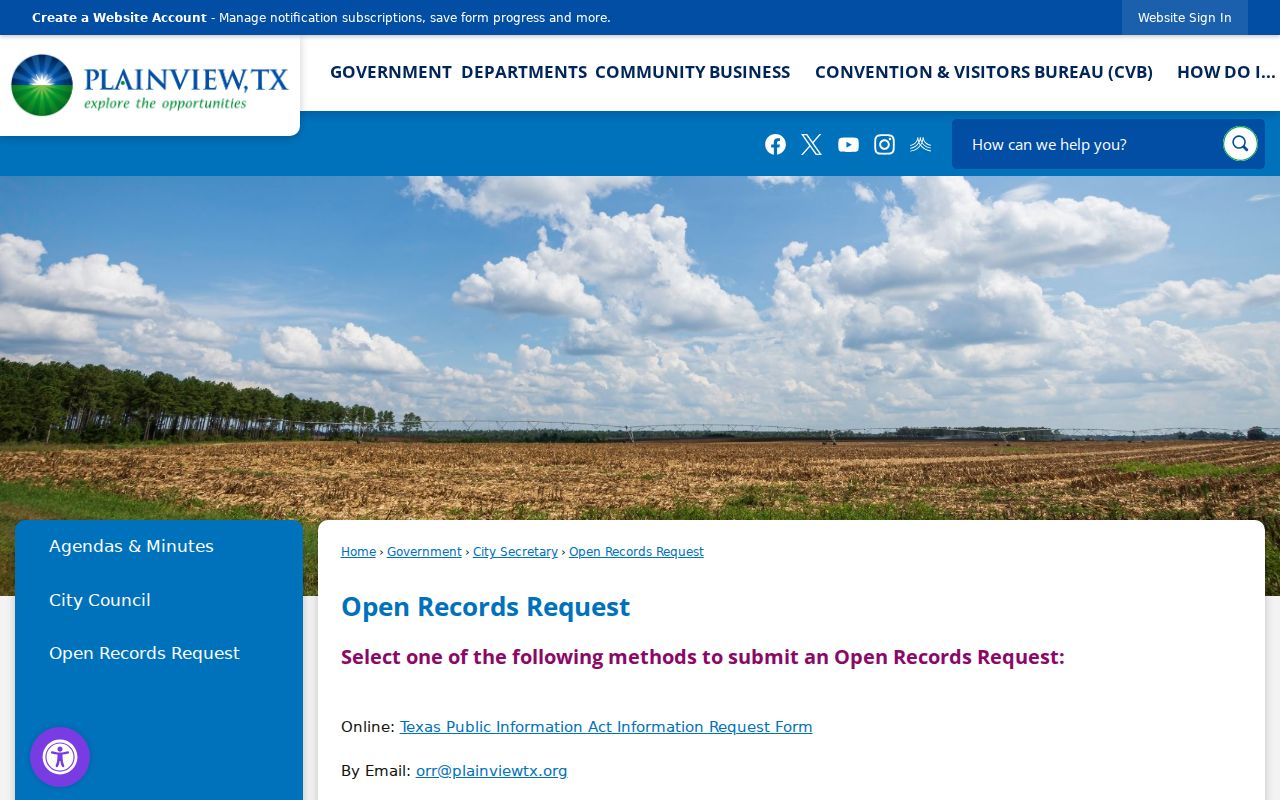 Plainview residents directory reference to the city open-records request route