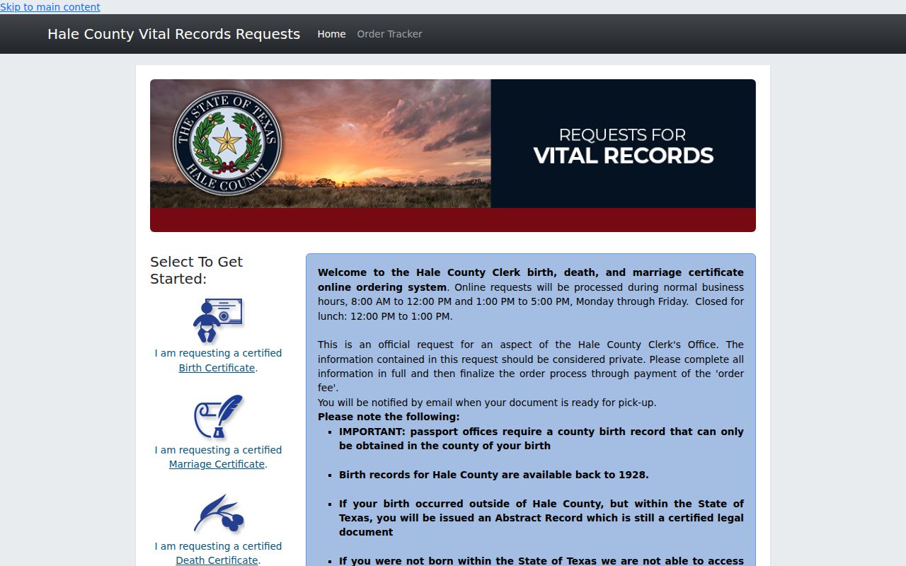 Plainview resident lookup Hale County vital record ordering choices