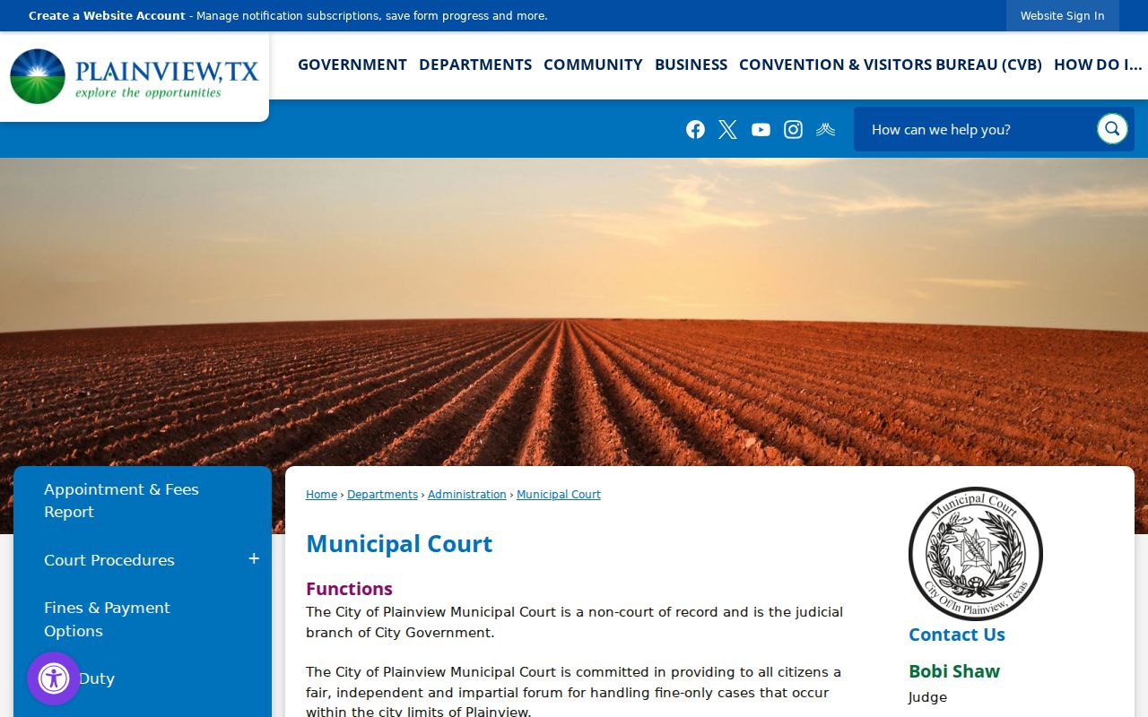 Plainview resident lookup reference to the Plainview Municipal Court